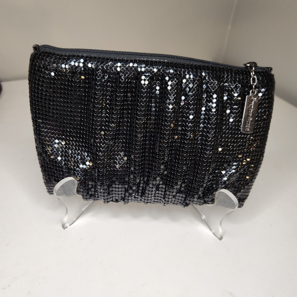 whiting & davis metal mesh clutch zip close purse evening elegant party black